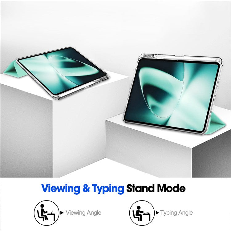 For OnePlus Pad Auto Sleep / Wake Case PU Leather + TPU + Acrylic Stand Transparent Tablet Cover with Pen Slot - Mint Green