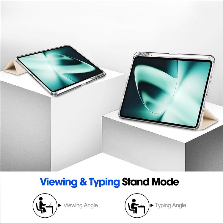 For OnePlus Pad Auto Sleep / Wake Case PU Leather + TPU + Acrylic Stand Transparent Tablet Cover with Pen Slot - Apricot