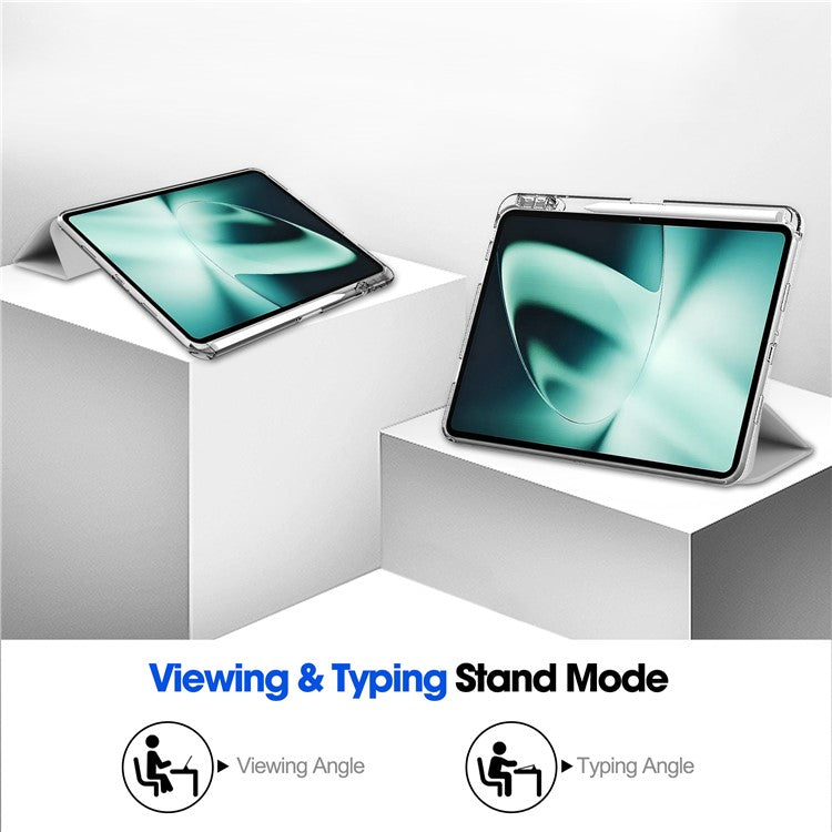 For OnePlus Pad Auto Sleep / Wake Case PU Leather + TPU + Acrylic Stand Transparent Tablet Cover with Pen Slot - Silver