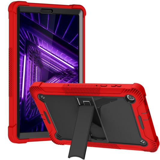 For Lenovo Tab M10 Plus TB-X606 Kickstand Shockproof Cover Silicone + PC Tablet Case - Red+Black