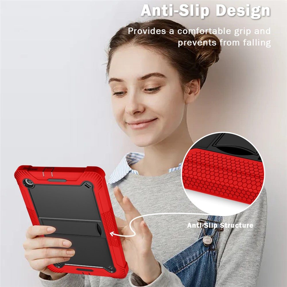 For Lenovo Tab M10 Plus TB-X606 Kickstand Shockproof Cover Silicone + PC Tablet Case - Red+Black