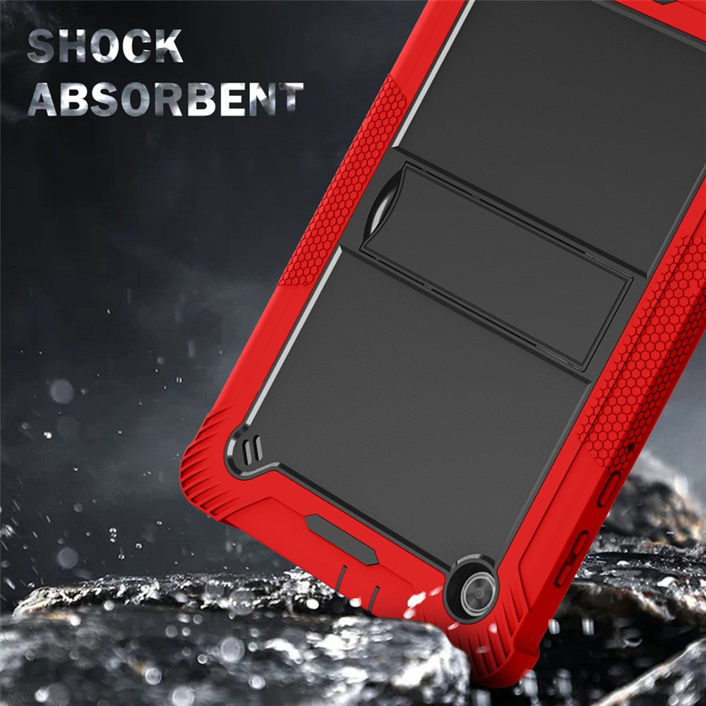 For Lenovo Tab M10 Plus TB-X606 Kickstand Shockproof Cover Silicone + PC Tablet Case - Red+Black