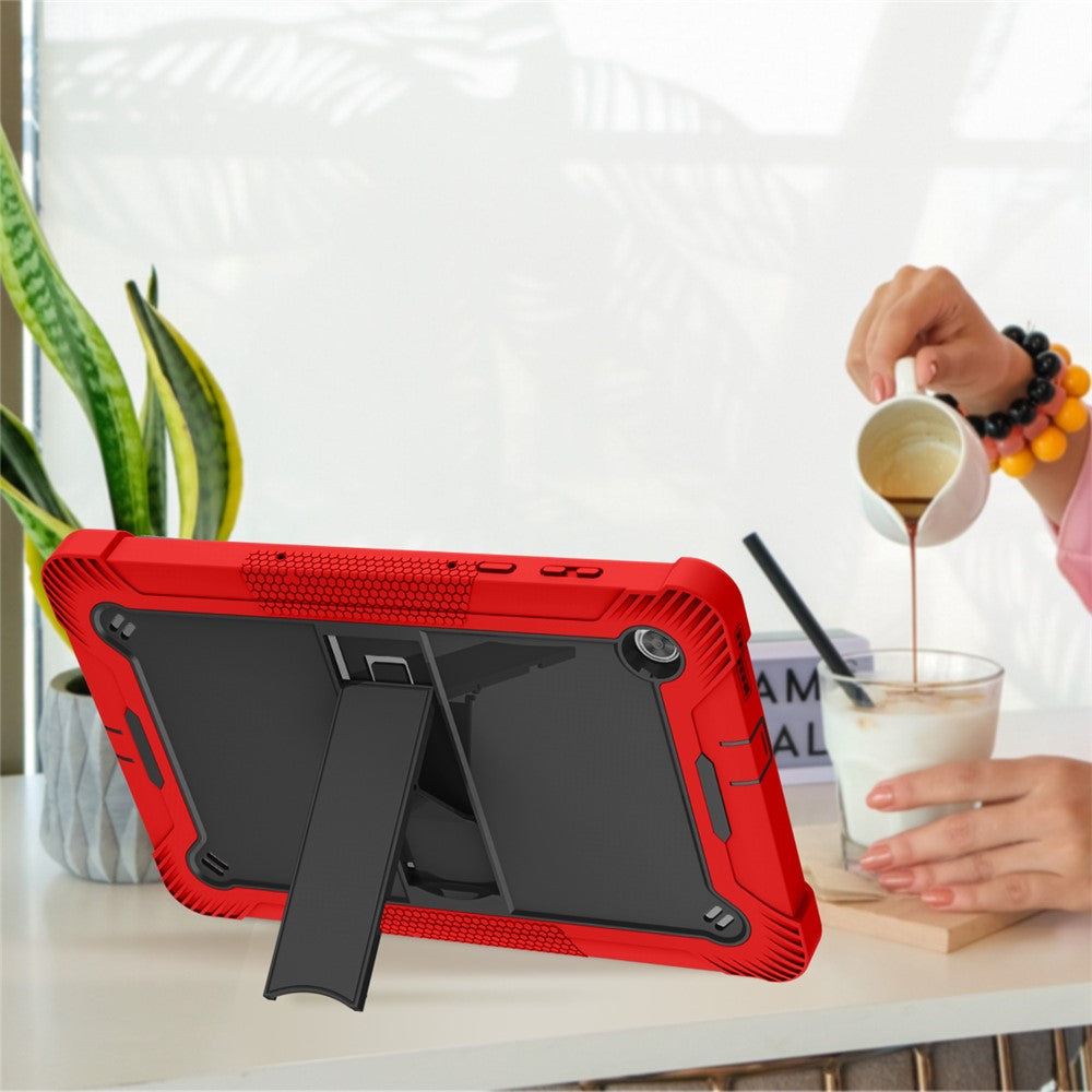 For Lenovo Tab M10 Plus TB-X606 Kickstand Shockproof Cover Silicone + PC Tablet Case - Red+Black