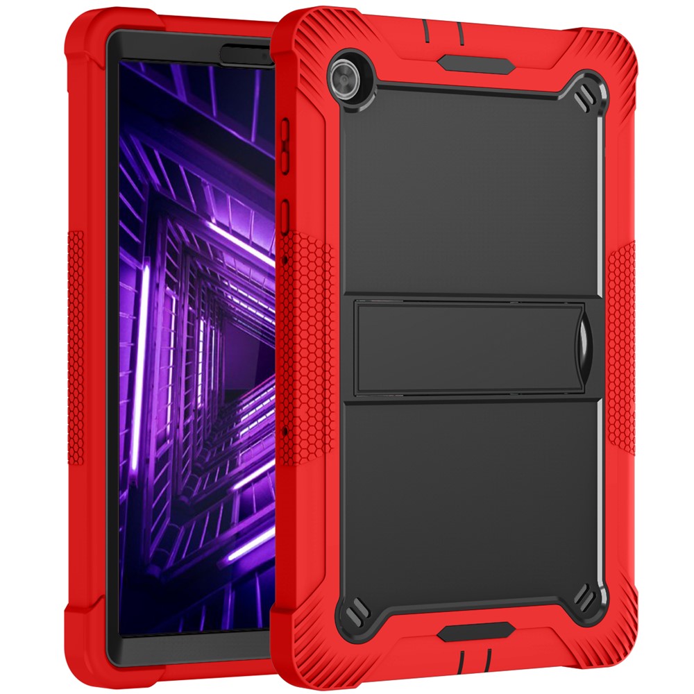 For Lenovo Tab M10 Plus TB-X606 Kickstand Shockproof Cover Silicone + PC Tablet Case - Red+Black