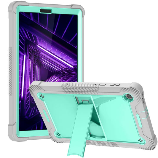 For Lenovo Tab M10 Plus TB-X606 Kickstand Shockproof Cover Silicone + PC Tablet Case - Grey+Mint Green