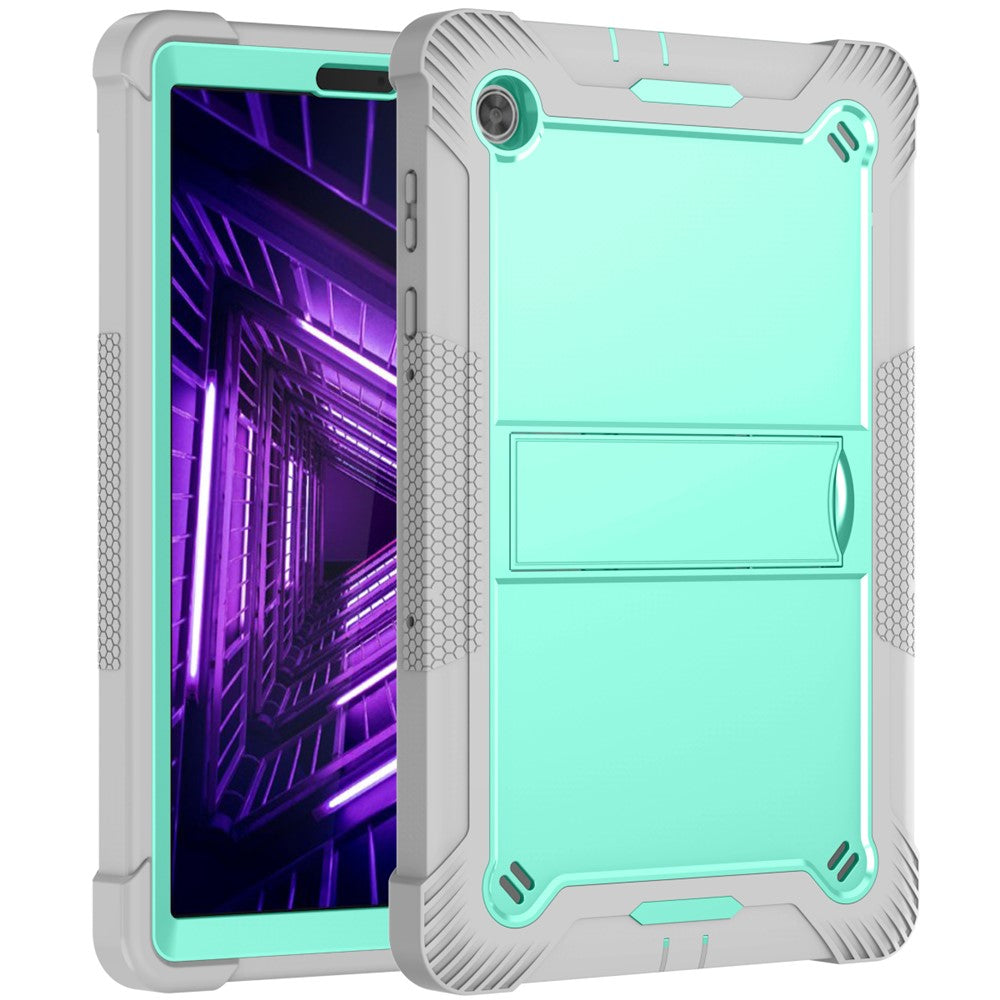 For Lenovo Tab M10 Plus TB-X606 Kickstand Shockproof Cover Silicone + PC Tablet Case - Grey+Mint Green