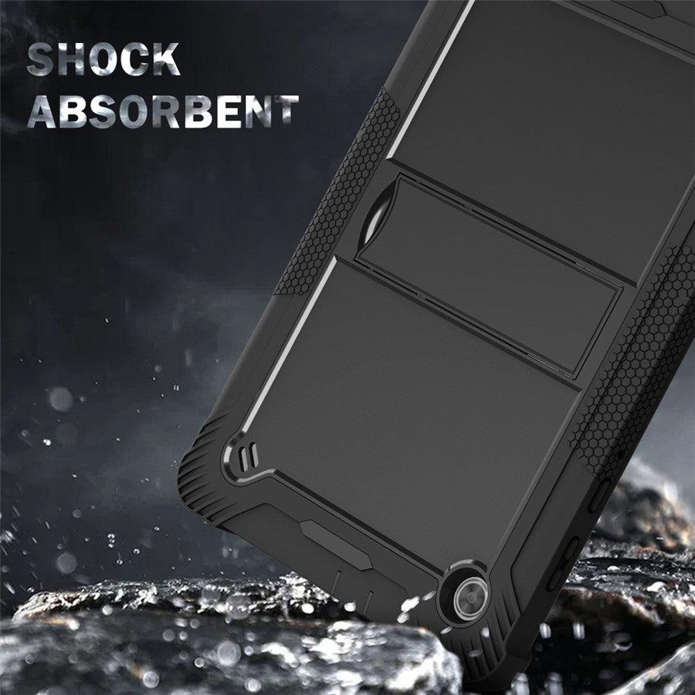 For Lenovo Tab M10 Plus TB-X606 Kickstand Shockproof Cover Silicone + PC Tablet Case - Black