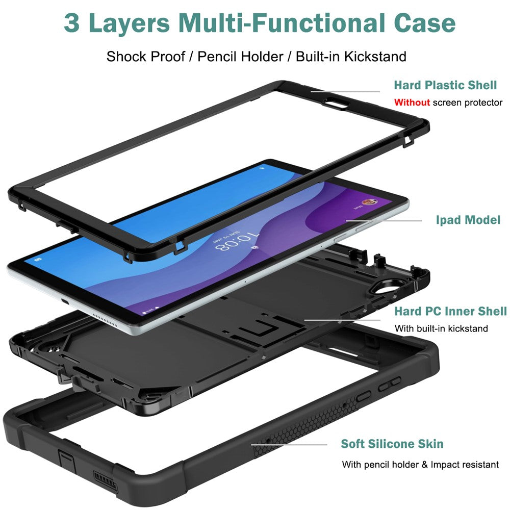 For Lenovo Tab M10 HD Gen 2 TB-X306F / TB-X306X Tablet Protective Shell Kickstand Silicone + PC Cover Case - Black