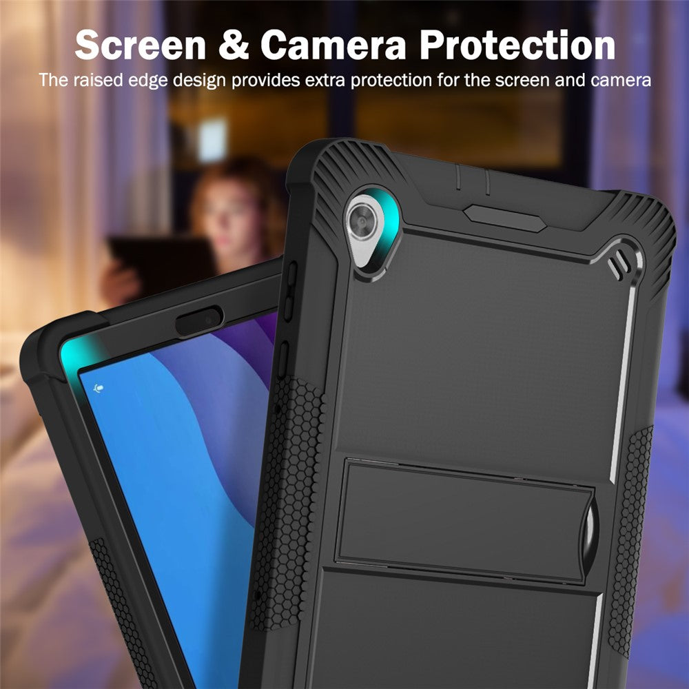 For Lenovo Tab M10 HD Gen 2 TB-X306F / TB-X306X Tablet Protective Shell Kickstand Silicone + PC Cover Case - Black