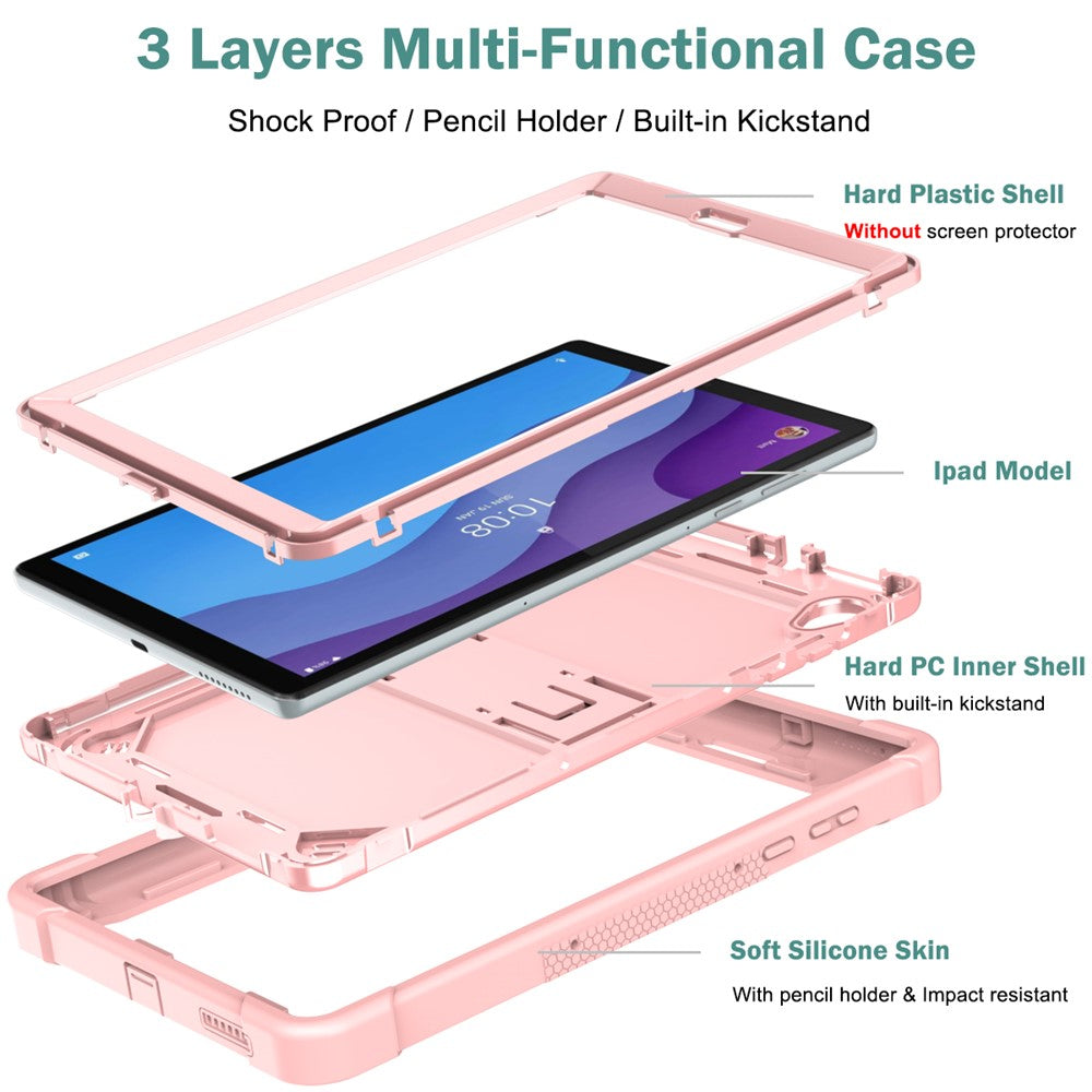 For Lenovo Tab M10 HD Gen 2 TB-X306F / TB-X306X Tablet Protective Shell Kickstand Silicone + PC Cover Case - Rose Gold