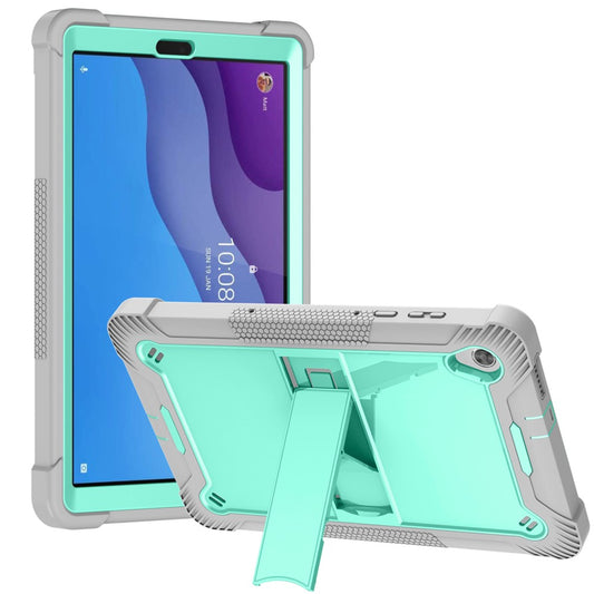 For Lenovo Tab M10 HD Gen 2 TB-X306F / TB-X306X Tablet Protective Shell Kickstand Silicone + PC Cover Case - Grey+Mint Green