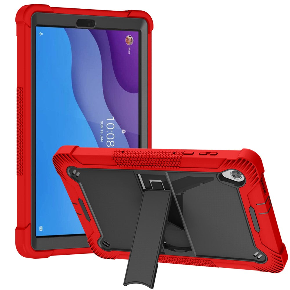For Lenovo Tab M10 HD Gen 2 TB-X306F / TB-X306X Tablet Protective Shell Kickstand Silicone + PC Cover Case - Red+Black
