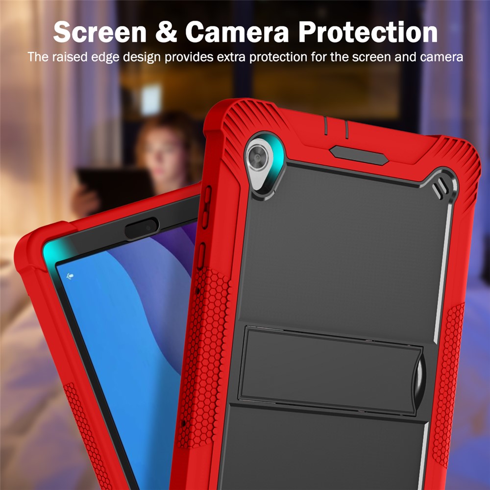For Lenovo Tab M10 HD Gen 2 TB-X306F / TB-X306X Tablet Protective Shell Kickstand Silicone + PC Cover Case - Red+Black
