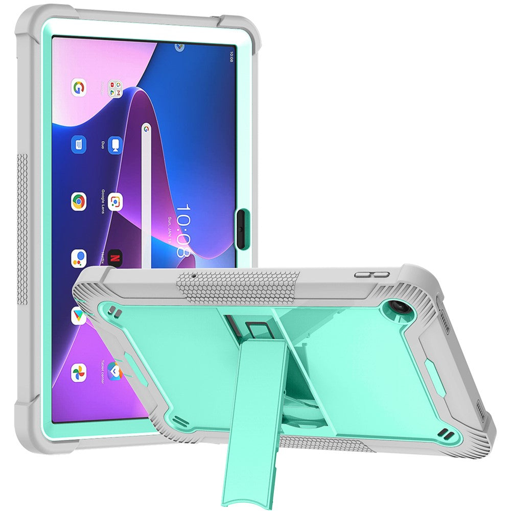 For Lenovo Tab M10 Plus (3rd Gen) / Xiaoxin Pad 2022 10.6 inch Anti-Scratch Tablet Cover Kickstand Silicone + PC Case Shell - Grey+Mint Green