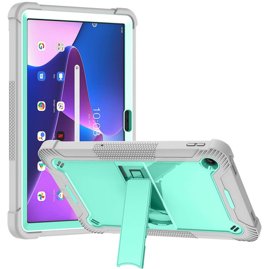 For Lenovo Tab M10 Plus (3rd Gen) / Xiaoxin Pad 2022 10.6 inch Anti-Scratch Tablet Cover Kickstand Silicone + PC Case Shell - Grey+Mint Green