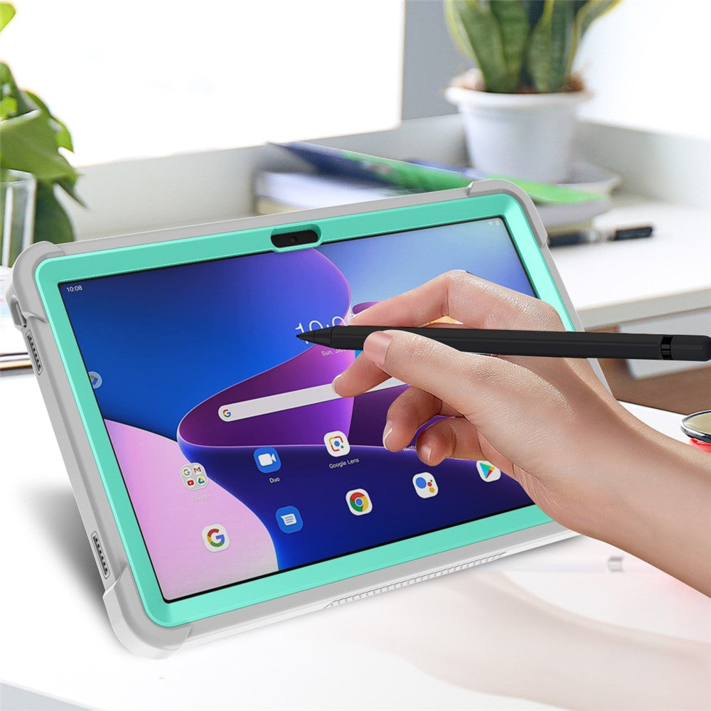 For Lenovo Tab M10 Plus (3rd Gen) / Xiaoxin Pad 2022 10.6 inch Anti-Scratch Tablet Cover Kickstand Silicone + PC Case Shell - Grey+Mint Green