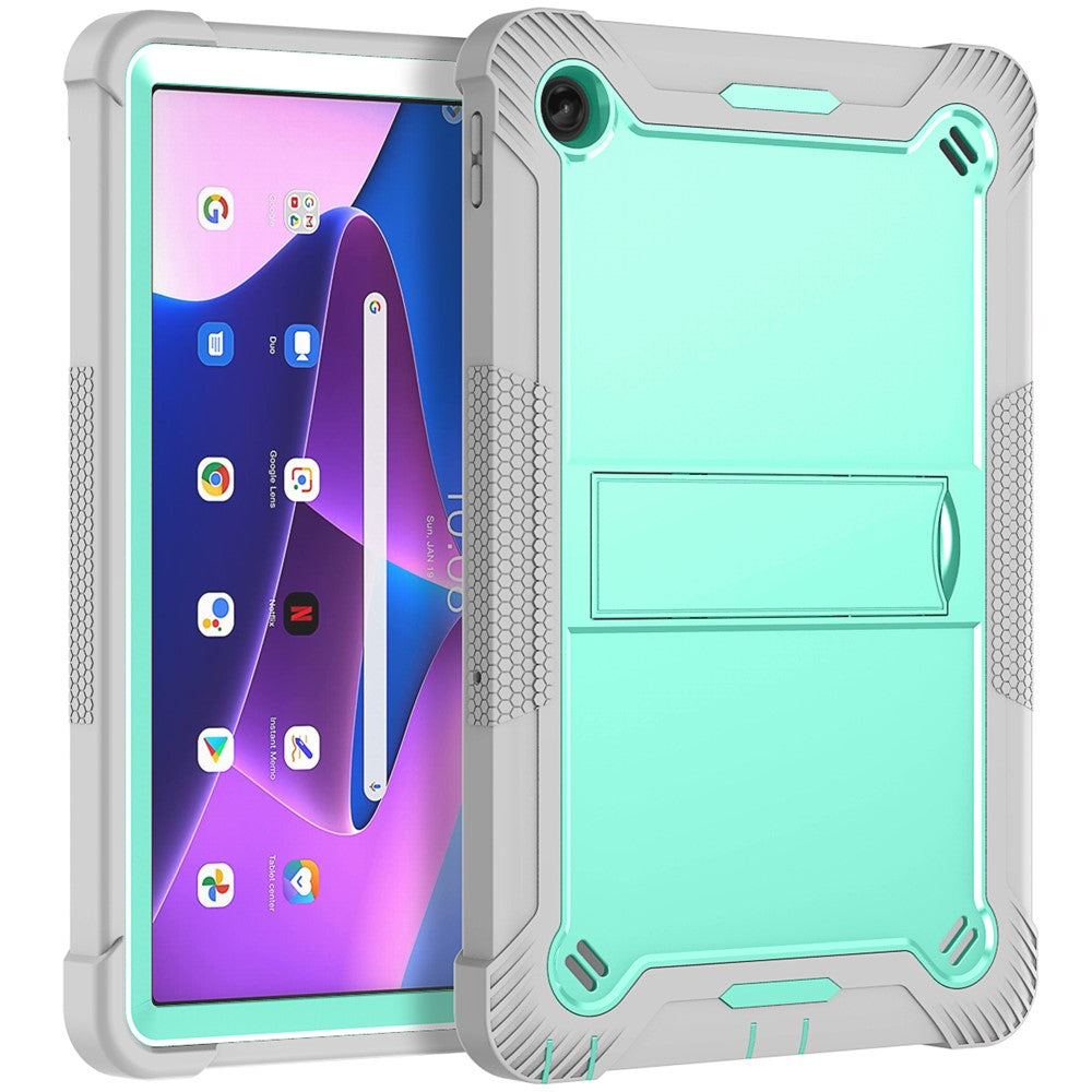 For Lenovo Tab M10 Plus (3rd Gen) / Xiaoxin Pad 2022 10.6 inch Anti-Scratch Tablet Cover Kickstand Silicone + PC Case Shell - Grey+Mint Green