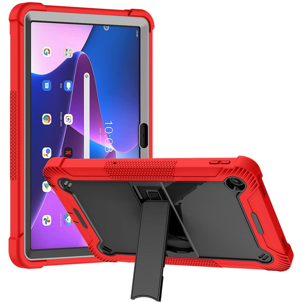For Lenovo Tab M10 Plus (3rd Gen) / Xiaoxin Pad 2022 10.6 inch Anti-Scratch Tablet Cover Kickstand Silicone + PC Case Shell - Red+Black