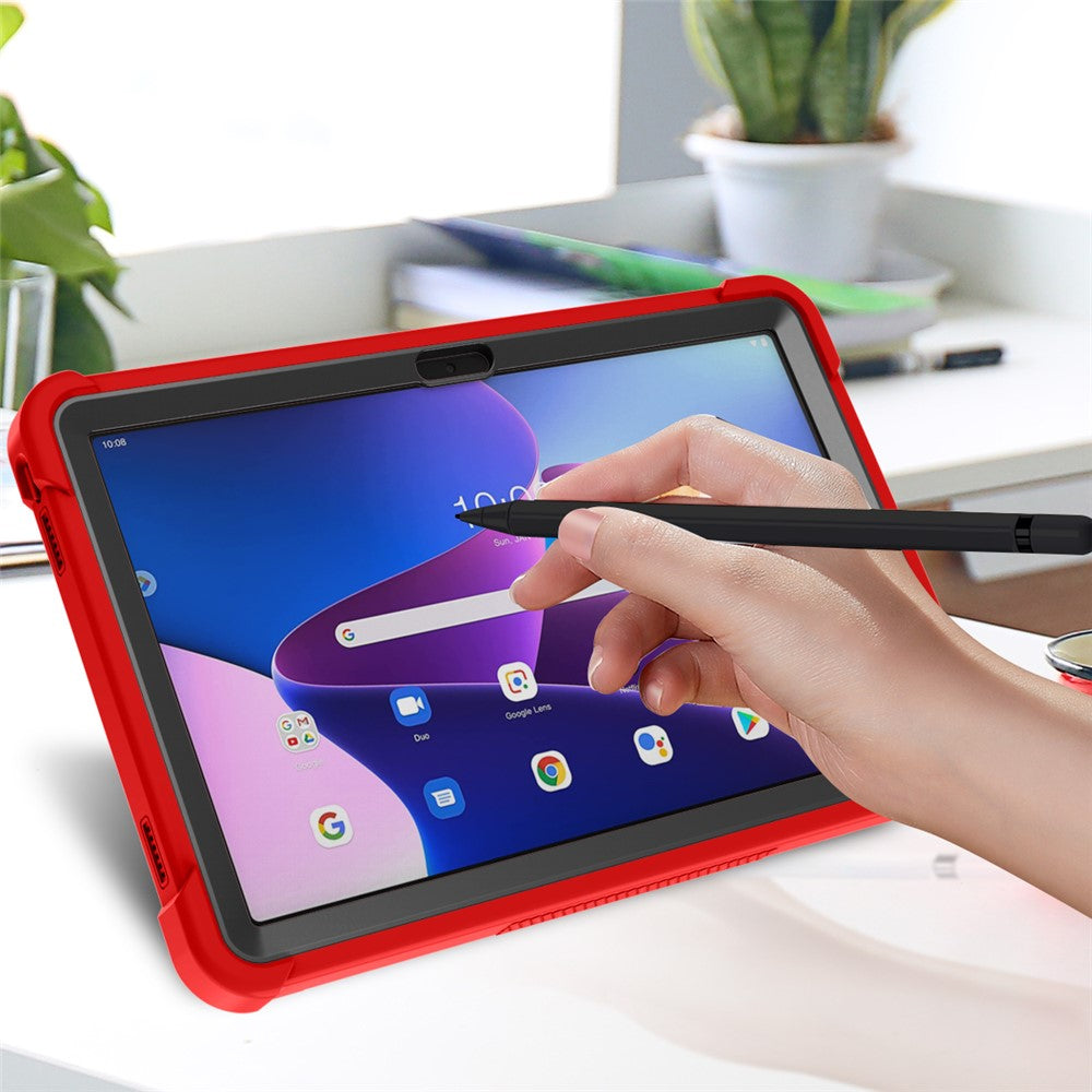 For Lenovo Tab M10 Plus (3rd Gen) / Xiaoxin Pad 2022 10.6 inch Anti-Scratch Tablet Cover Kickstand Silicone + PC Case Shell - Red+Black
