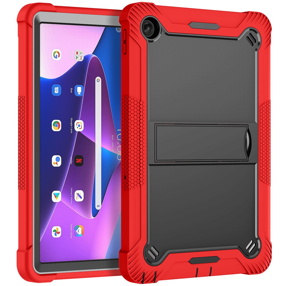 For Lenovo Tab M10 Plus (3rd Gen) / Xiaoxin Pad 2022 10.6 inch Anti-Scratch Tablet Cover Kickstand Silicone + PC Case Shell - Red+Black
