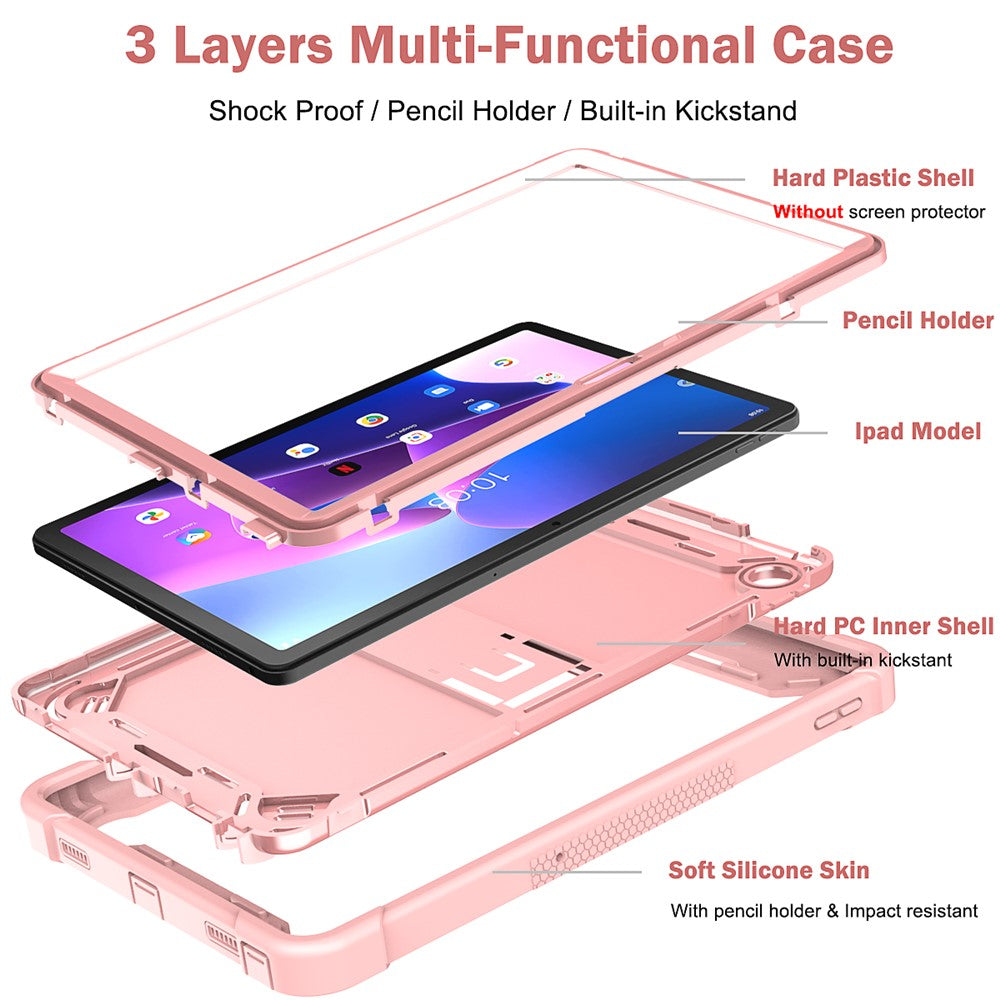 For Lenovo Tab M10 Plus (3rd Gen) / Xiaoxin Pad 2022 10.6 inch Anti-Scratch Tablet Cover Kickstand Silicone + PC Case Shell - Rose Gold