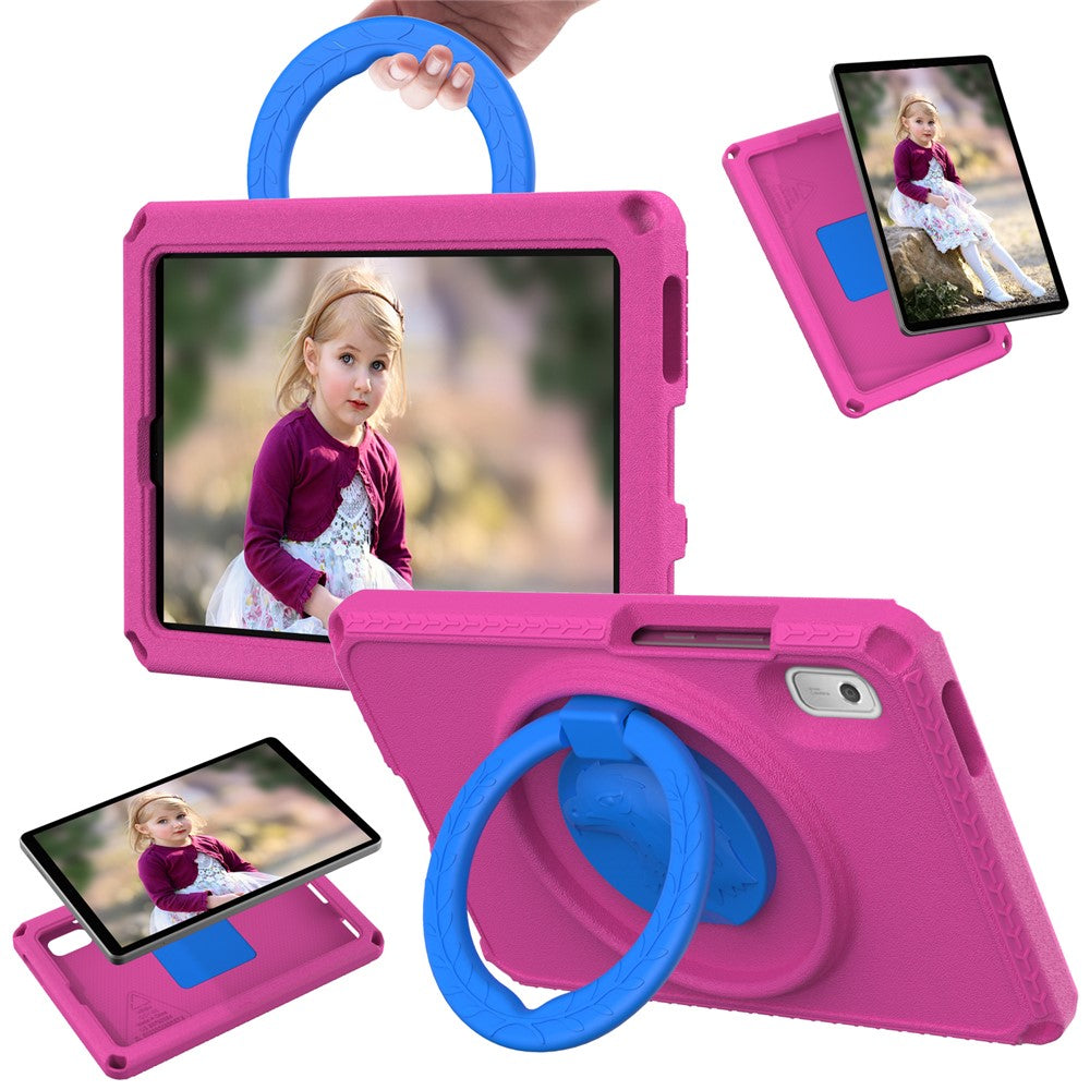 For Lenovo Tab M9 EVA+PC Tablet Protection Case Kickstand Hand Carrying Ring Cover with Shoulder Strap - Rose