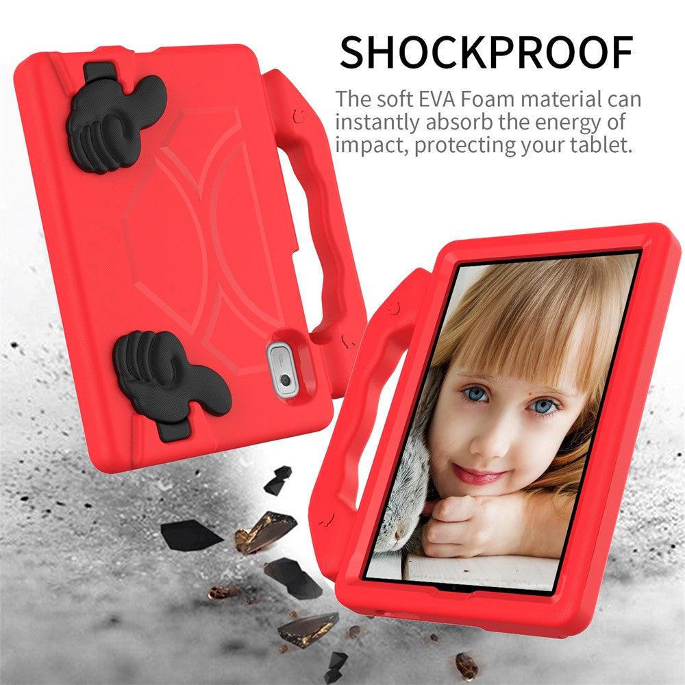 For Lenovo Tab M9 EVA Tablet Case Foldable Thumb Kickstand Anti-drop Cover with Handle Grip - Red