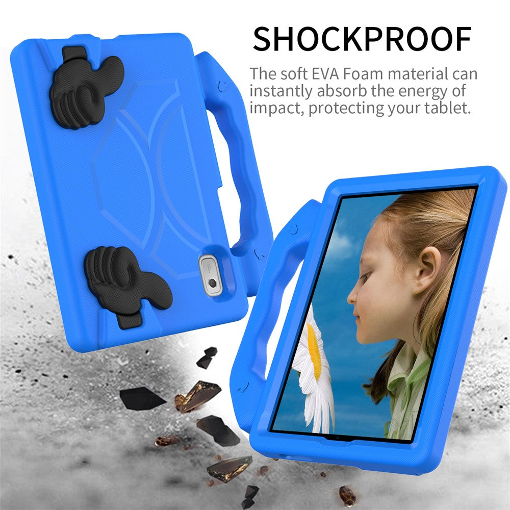 For Lenovo Tab M9 EVA Tablet Case Foldable Thumb Kickstand Anti-drop Cover with Handle Grip - Blue