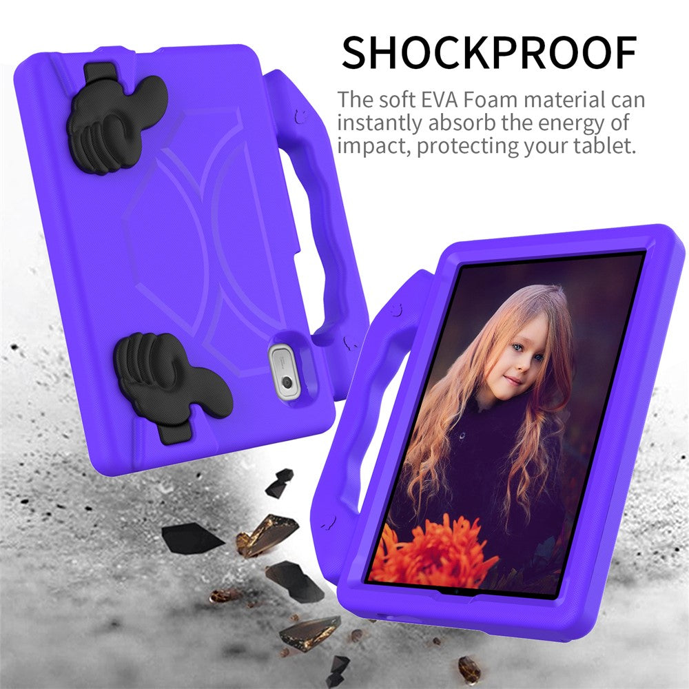 For Lenovo Tab M9 EVA Tablet Case Foldable Thumb Kickstand Anti-drop Cover with Handle Grip - Purple