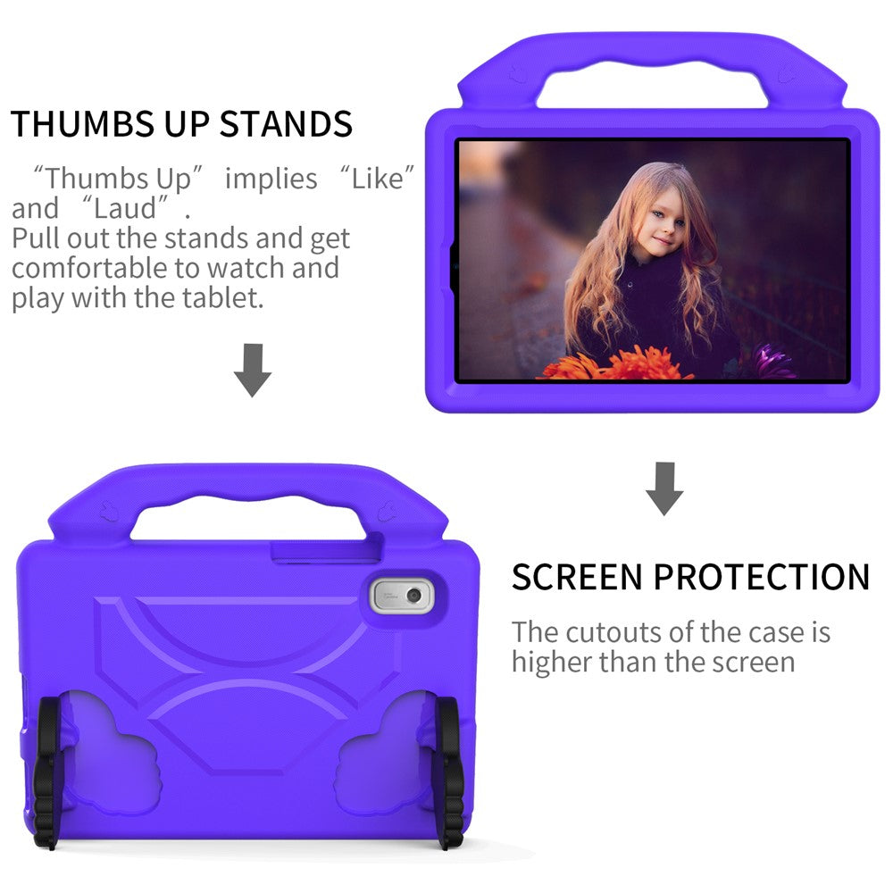 For Lenovo Tab M9 EVA Tablet Case Foldable Thumb Kickstand Anti-drop Cover with Handle Grip - Purple