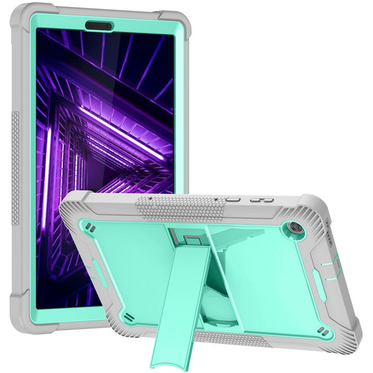 For Lenovo Tab M10 Plus Kickstand Tablet Case Silicone + PC Rugged Kids Protective Cover - Grey+Mint Green