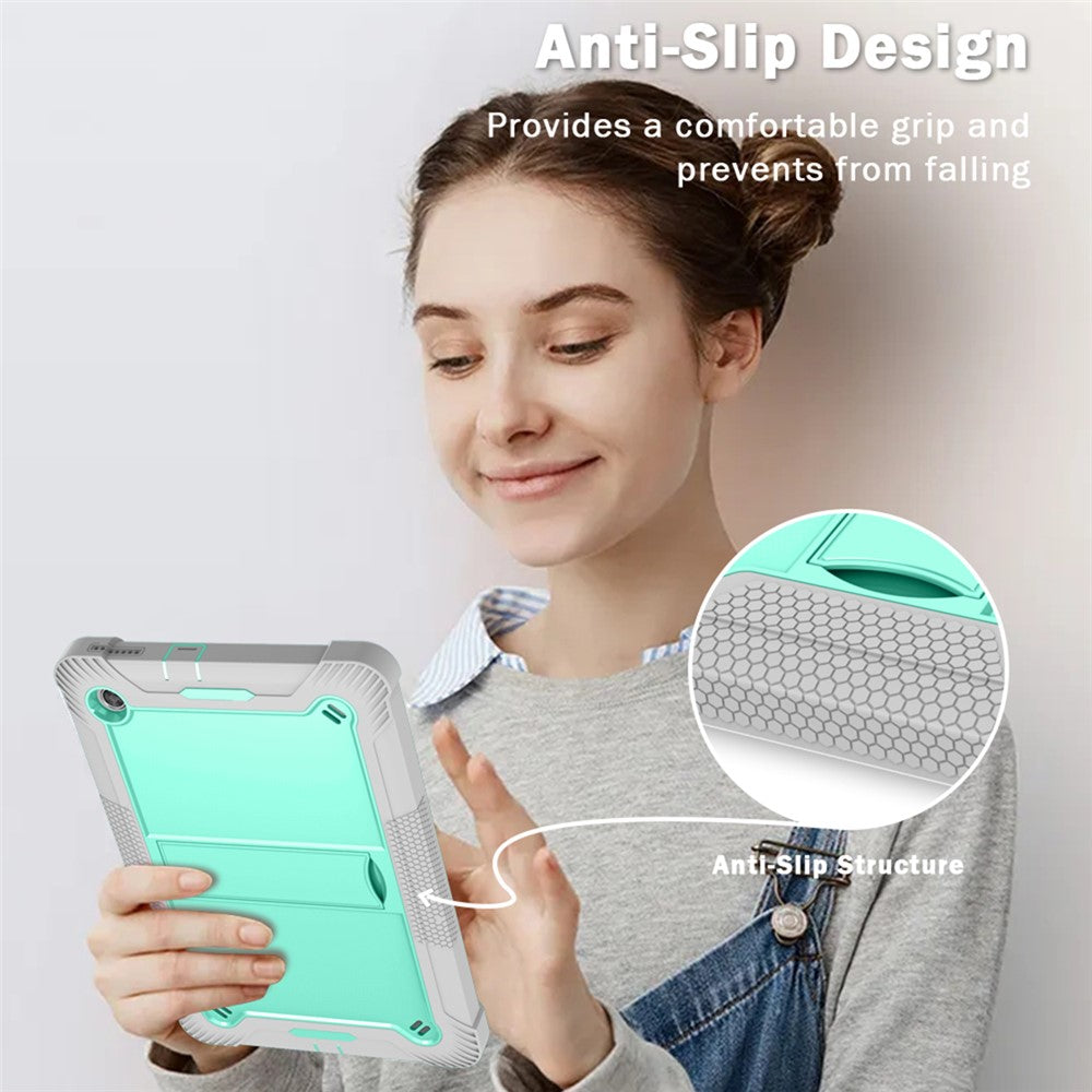 For Lenovo Tab M10 Plus Kickstand Tablet Case Silicone + PC Rugged Kids Protective Cover - Grey+Mint Green