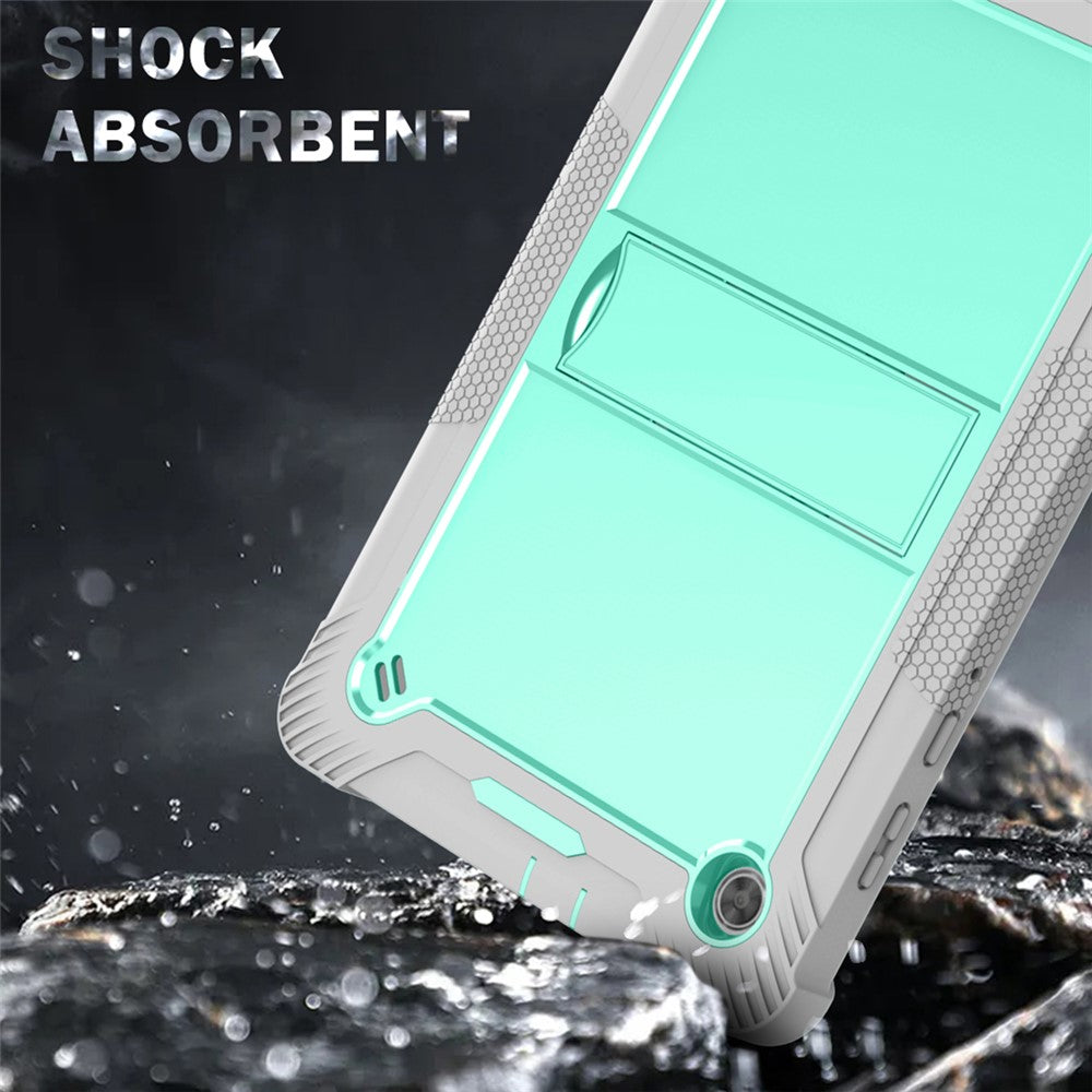 For Lenovo Tab M10 Plus Kickstand Tablet Case Silicone + PC Rugged Kids Protective Cover - Grey+Mint Green