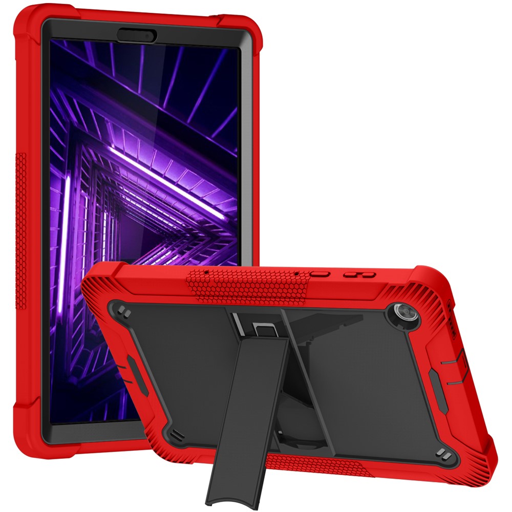 For Lenovo Tab M10 Plus Kickstand Tablet Case Silicone + PC Rugged Kids Protective Cover - Red+Black