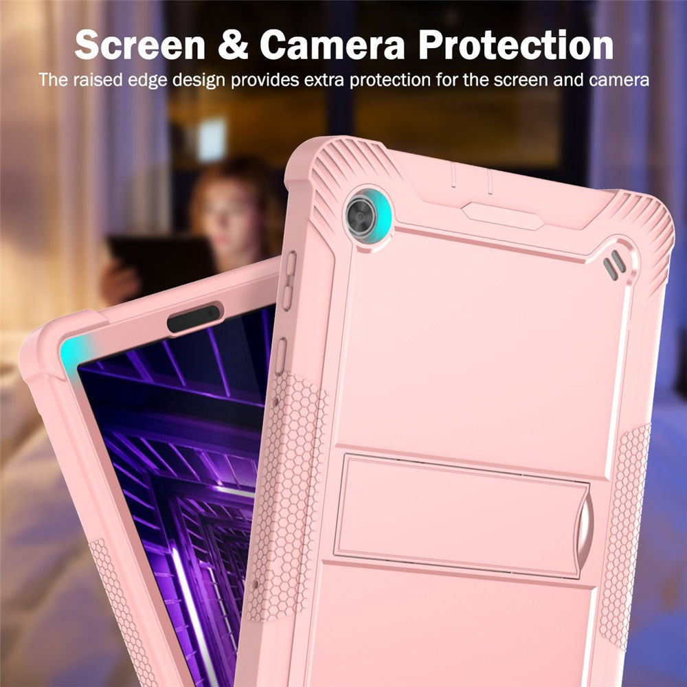 For Lenovo Tab M10 Plus Kickstand Tablet Case Silicone + PC Rugged Kids Protective Cover - Rose Gold