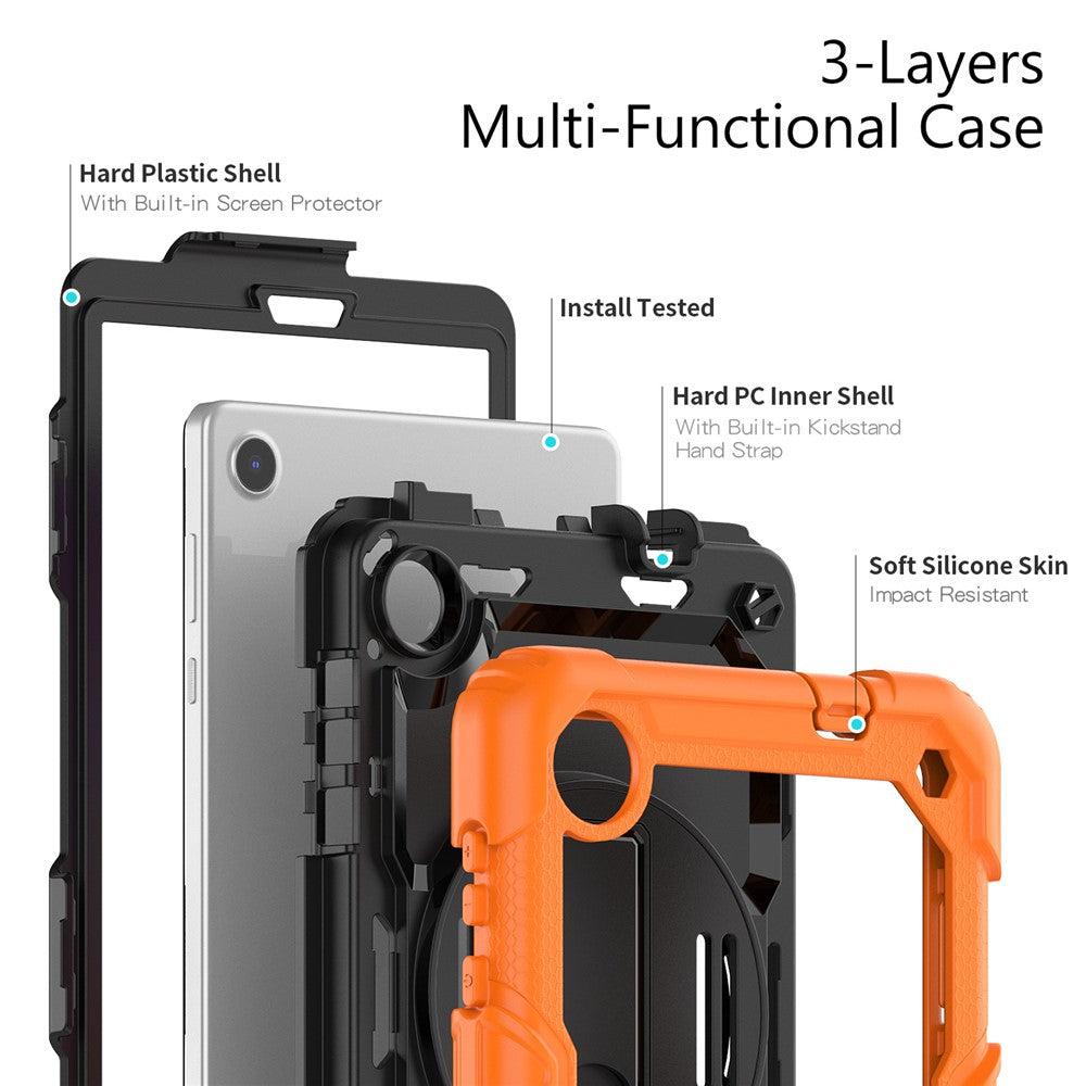 For Lenovo Tab M8 (4th Gen) 2024 TB-301XU / M8 (4th Gen) 2023 TB-300FU Silicone+PC Case Kickstand with PET Screen Film - Orange