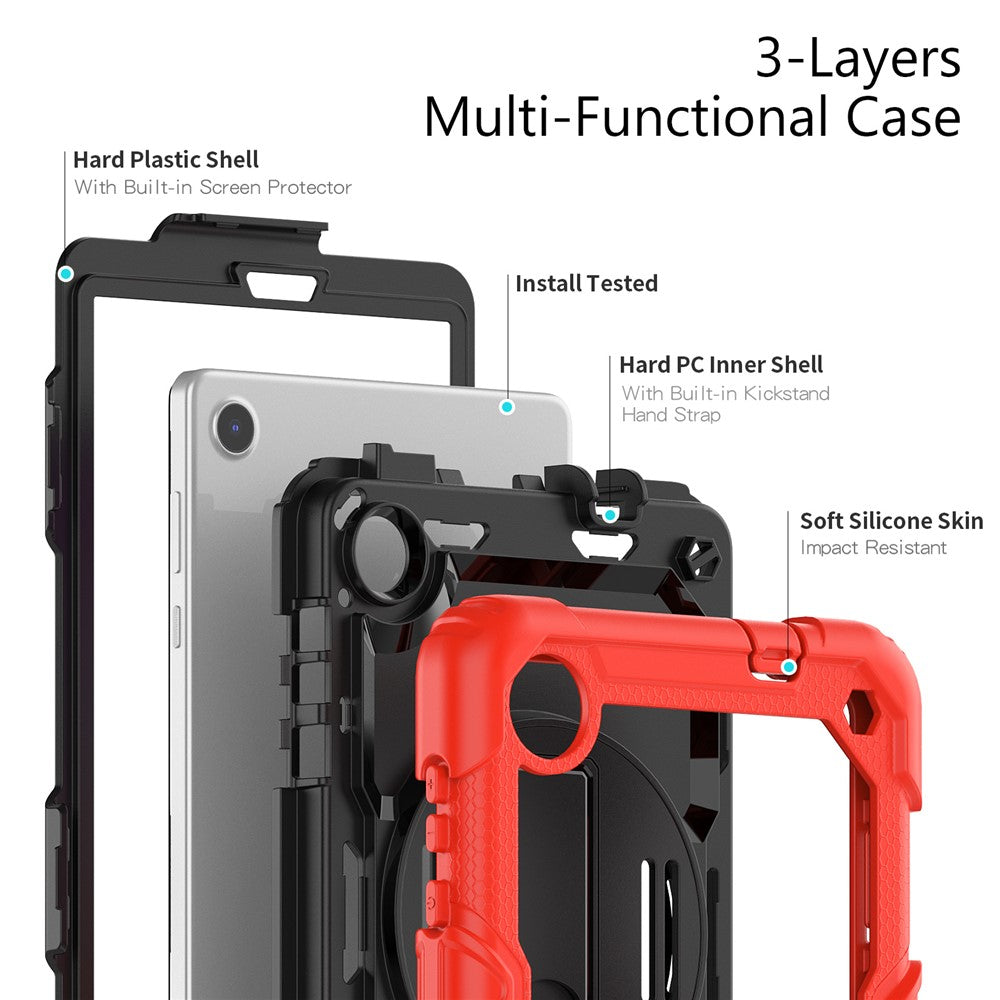 For Lenovo Tab M8 (4th Gen) 2024 TB-301XU / M8 (4th Gen) 2023 TB-300FU Silicone+PC Case Kickstand with PET Screen Film - Red