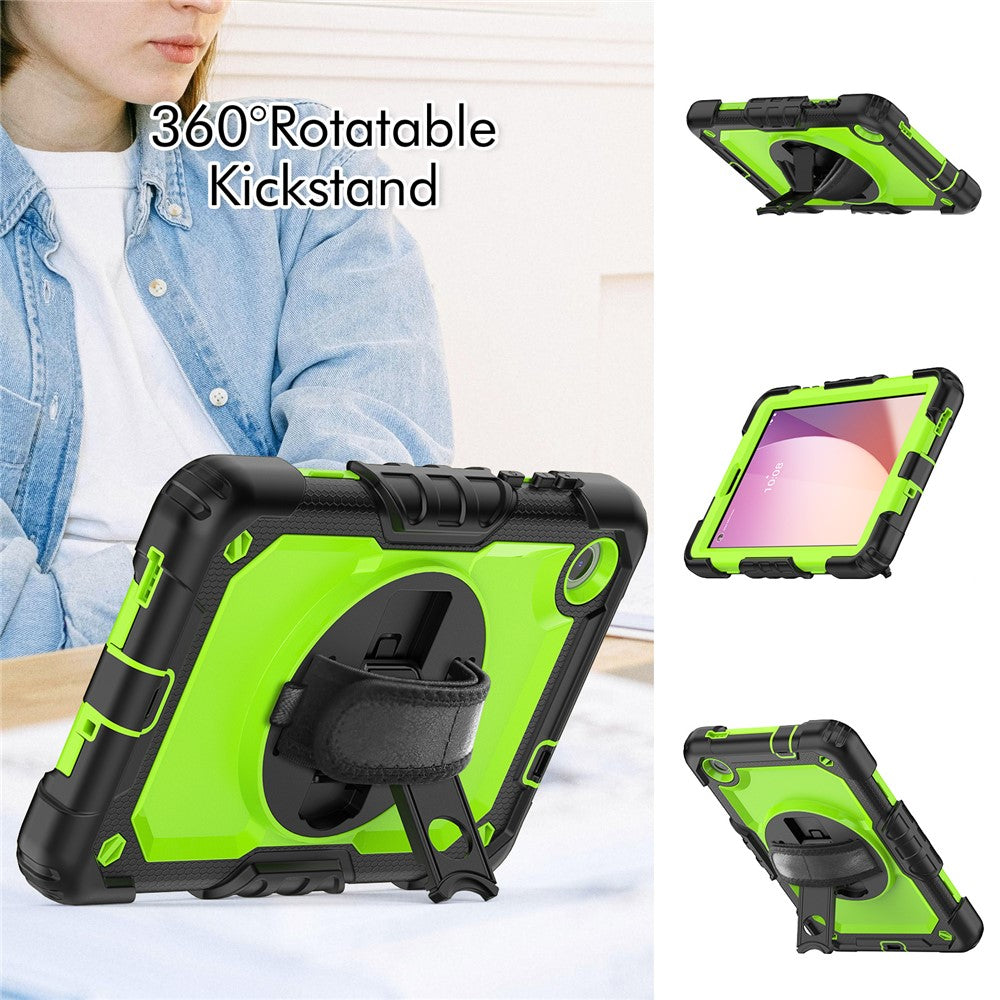 For Lenovo Tab M8 (4th Gen) 2024 TB-301XU / M8 (4th Gen) 2023 TB-300FU Silicone+PC Case Kickstand with PET Screen Film - Black+Lime PC