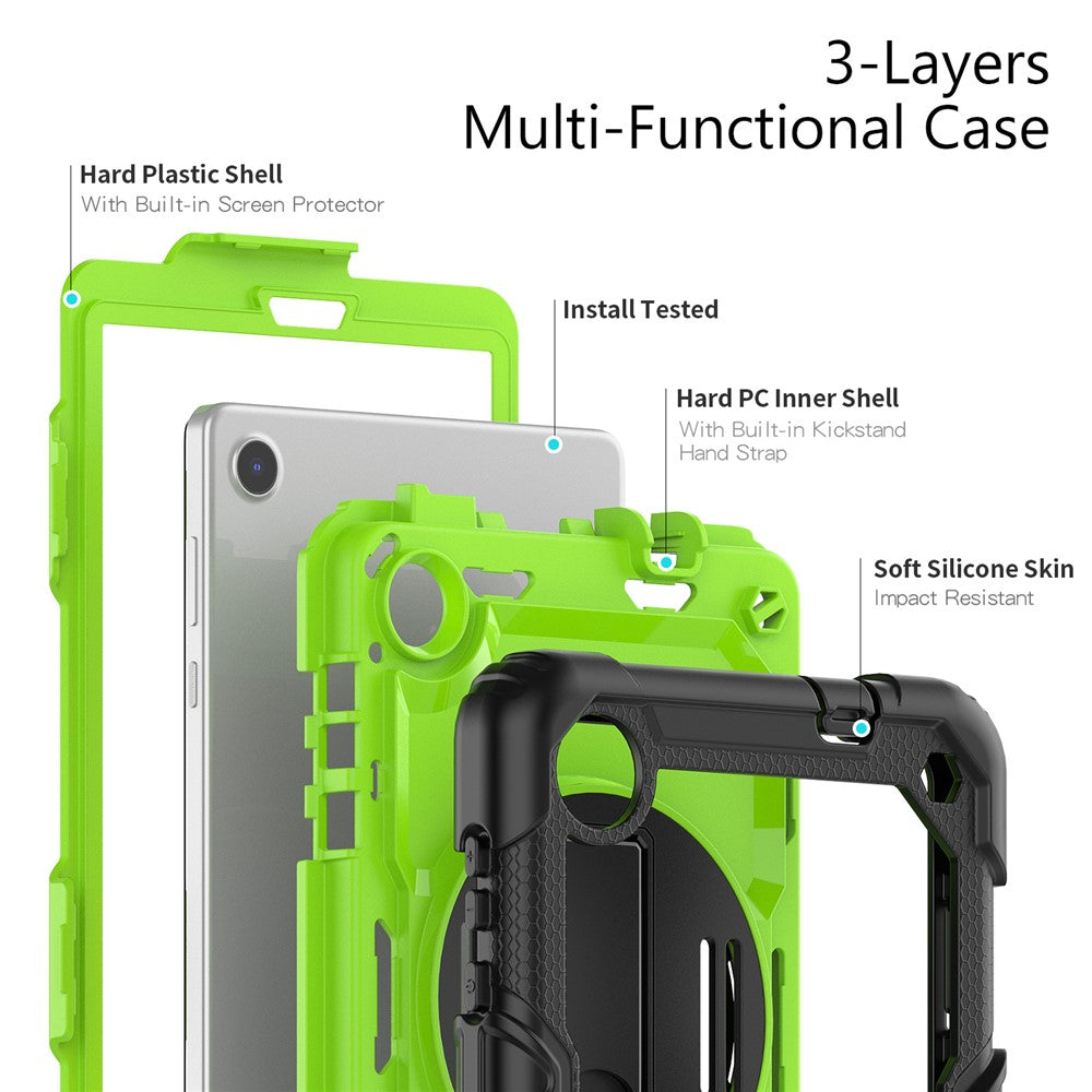 For Lenovo Tab M8 (4th Gen) 2024 TB-301XU / M8 (4th Gen) 2023 TB-300FU Silicone+PC Case Kickstand with PET Screen Film - Black+Lime PC