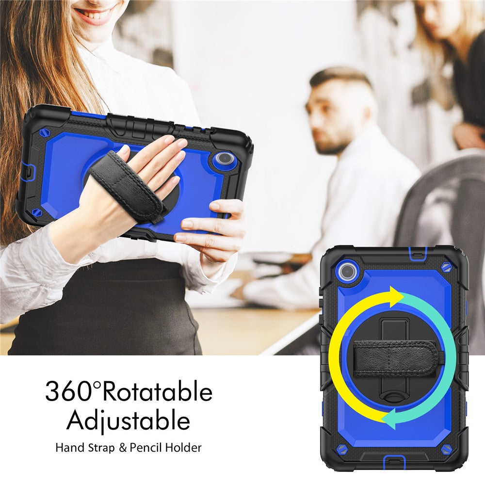 For Lenovo Tab M8 (4th Gen) 2024 TB-301XU / M8 (4th Gen) 2023 TB-300FU Silicone+PC Case Kickstand with  PET Screen Film - Black+Dark Blue PC