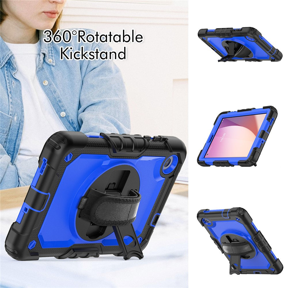 For Lenovo Tab M8 (4th Gen) 2024 TB-301XU / M8 (4th Gen) 2023 TB-300FU Silicone+PC Case Kickstand with  PET Screen Film - Black+Dark Blue PC