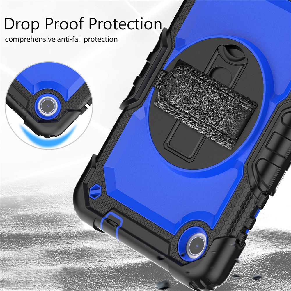 For Lenovo Tab M8 (4th Gen) 2024 TB-301XU / M8 (4th Gen) 2023 TB-300FU Silicone+PC Case Kickstand with  PET Screen Film - Black+Dark Blue PC