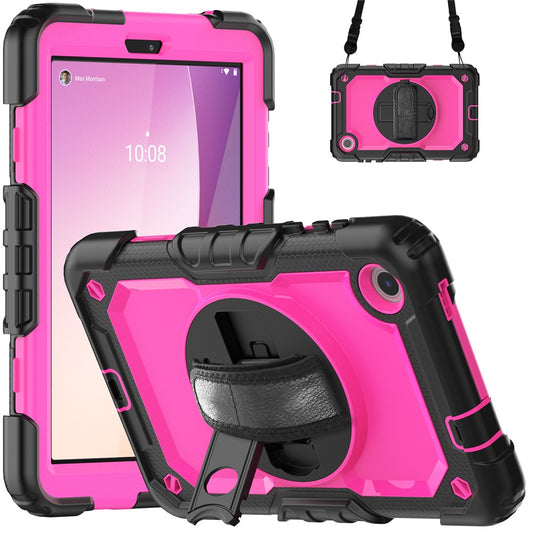 For Lenovo Tab M8 (4th Gen) 2024 TB-301XU / M8 (4th Gen) 2023 TB-300FU Silicone+PC Case Kickstand with PET Screen Film - Black+Rose PC