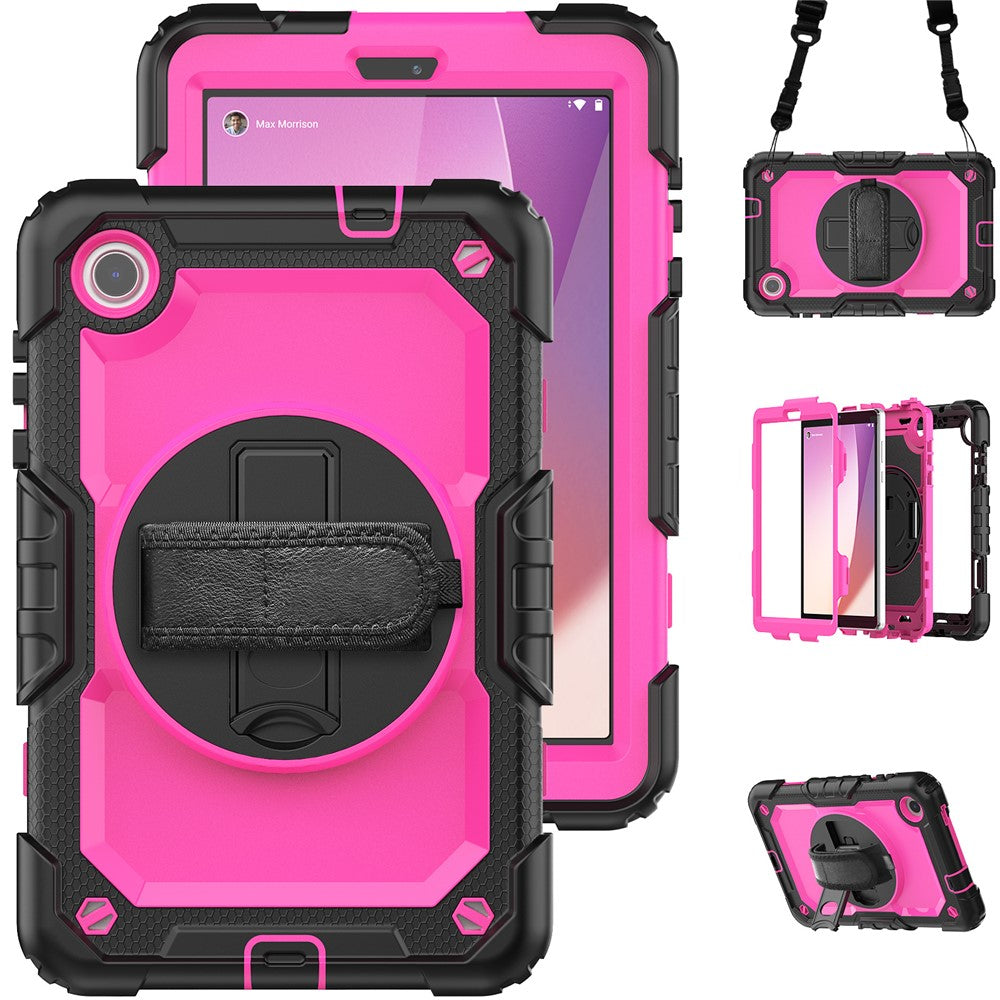 For Lenovo Tab M8 (4th Gen) 2024 TB-301XU / M8 (4th Gen) 2023 TB-300FU Silicone+PC Case Kickstand with PET Screen Film - Black+Rose PC