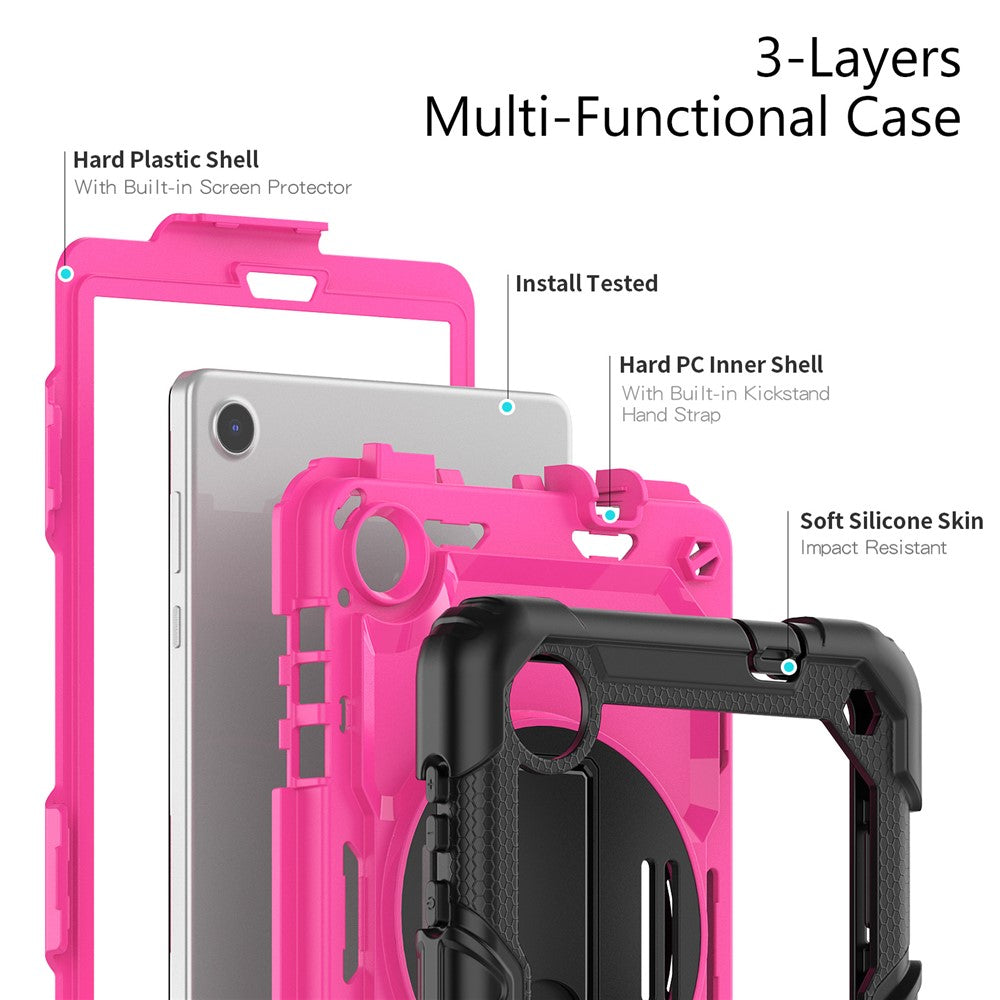 For Lenovo Tab M8 (4th Gen) 2024 TB-301XU / M8 (4th Gen) 2023 TB-300FU Silicone+PC Case Kickstand with PET Screen Film - Black+Rose PC