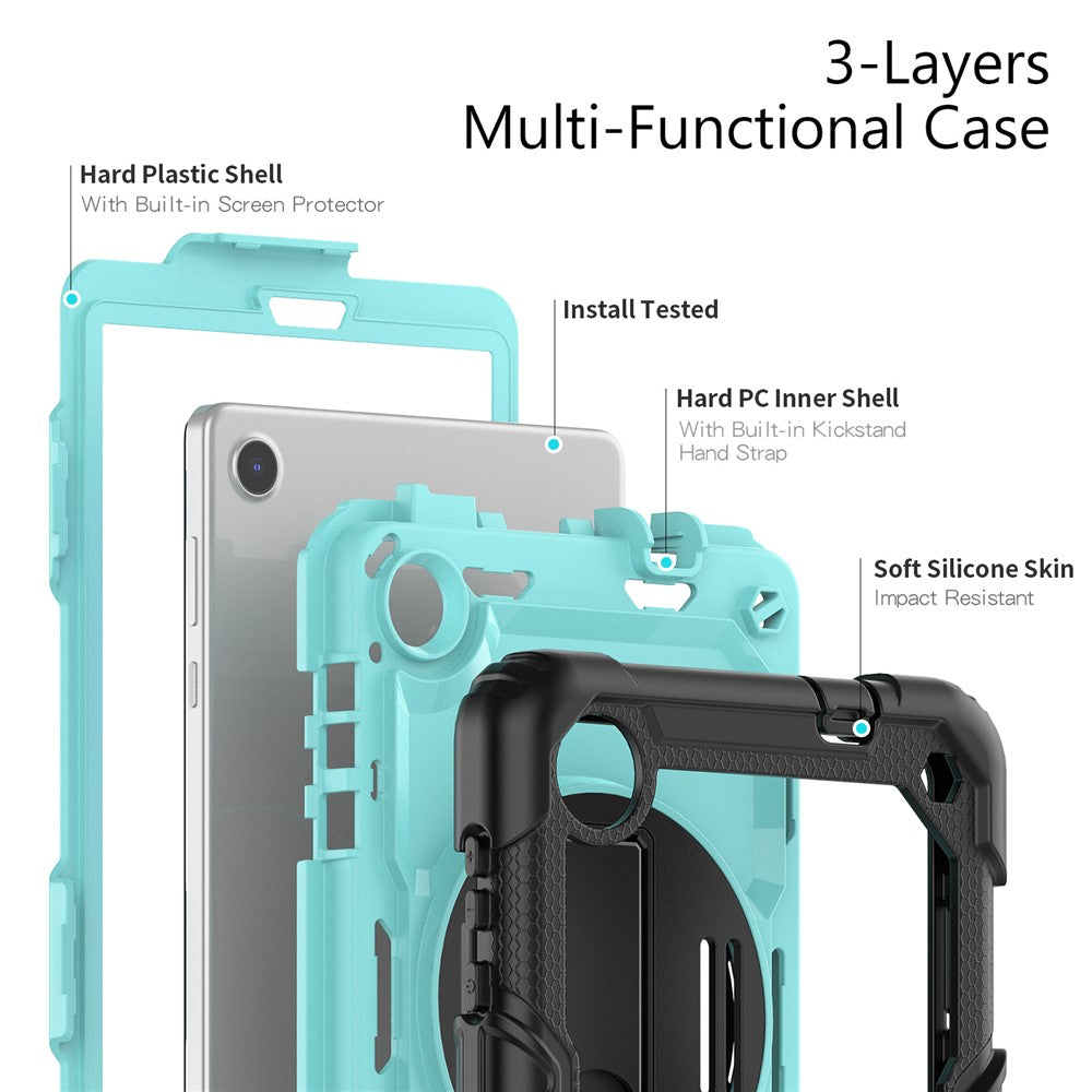 For Lenovo Tab M8 (4th Gen) 2024 TB-301XU / M8 (4th Gen) 2023 TB-300FU Silicone+PC Case Kickstand with PET Screen Film - Black+Baby Blue PC