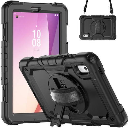 Kickstand Tablet Case for Lenovo Tab M9 / K9 9" TB310 2023 Hand Strap Silicone+PC Tablet Cover with Shoulder Strap PET Screen Film - Black