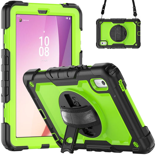 Kickstand Tablet Case for Lenovo Tab M9 / K9 9" TB310 2023 Hand Strap Silicone+PC Tablet Cover with Shoulder Strap PET Screen Film - Black+Lime PC