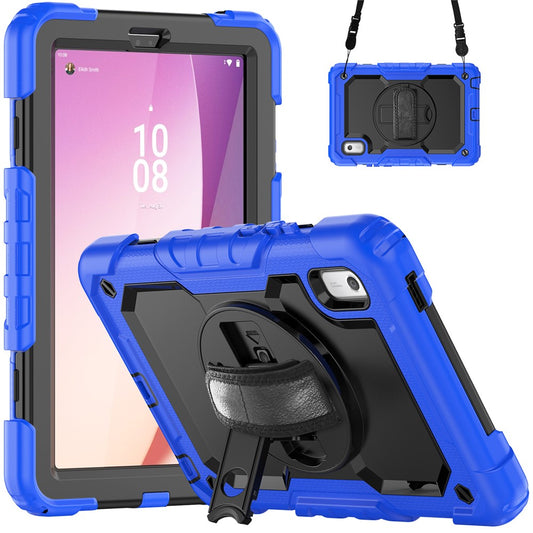 Kickstand Tablet Case for Lenovo Tab M9 / K9 9" TB310 2023 Hand Strap Silicone+PC Tablet Cover with Shoulder Strap PET Screen Film - Dark Blue
