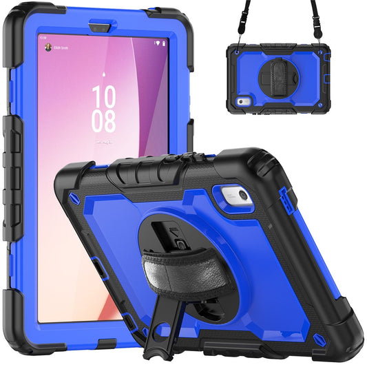 Kickstand Tablet Case for Lenovo Tab M9 / K9 9" TB310 2023 Hand Strap Silicone+PC Tablet Cover with Shoulder Strap PET Screen Film - Black+Dark Blue PC